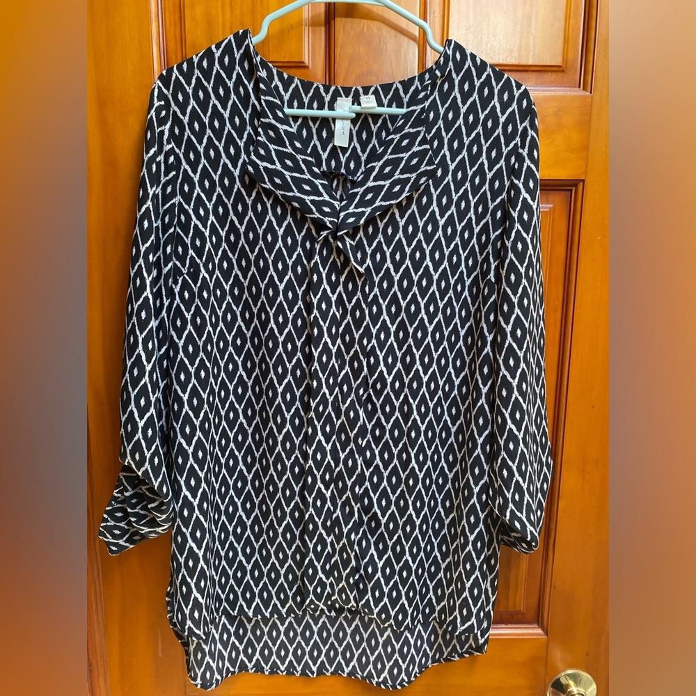 Tacera Women’s Quarter Sleeve Rolled Sleeve Geometric Print Blouse Top Medium M